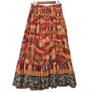 Vintage Fall Leaves Bohemian Multicolor Maxi Broom Skirt With Bells